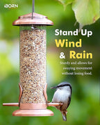 iBorn Metal Bird Feeder Hanging Wild Bird Feeders for Mix Seed Blends Heavy Duty All Metal Finishing, Copper Finish, 8 Inch 2 Port (Seed is not Included)