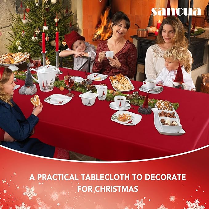 sancua Rectangle Tablecloth - 60 x 102 Inch - Stain and Wrinkle Resistant Washable Polyester Table Cloth, Decorative Fabric Table Cover for Dining Tables, Buffet Parties and Camping, Red