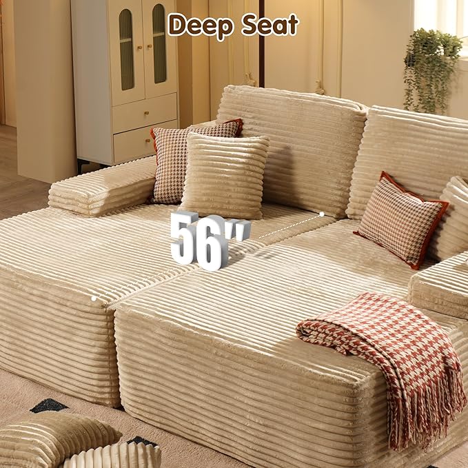 ovios 81" Oversized Sectional Double Lounge Chaise with Cloud Plush Sofa Bed, No Assembly Required, Fluffy Modern Sleeper Loveseat Chair for Indoor Living Room Bedroom Reading, Beige (Plush Fabric)