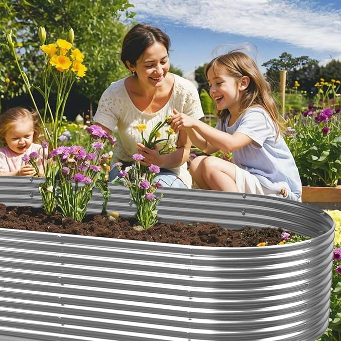 2 Pack 8x4FT Tall Galvanized Raised Garden Bed Outdoor,Metal Garden Bed for Vegetables,Steel Raised Beds for Gardening,Above Ground Garden Box for Flower-3L0