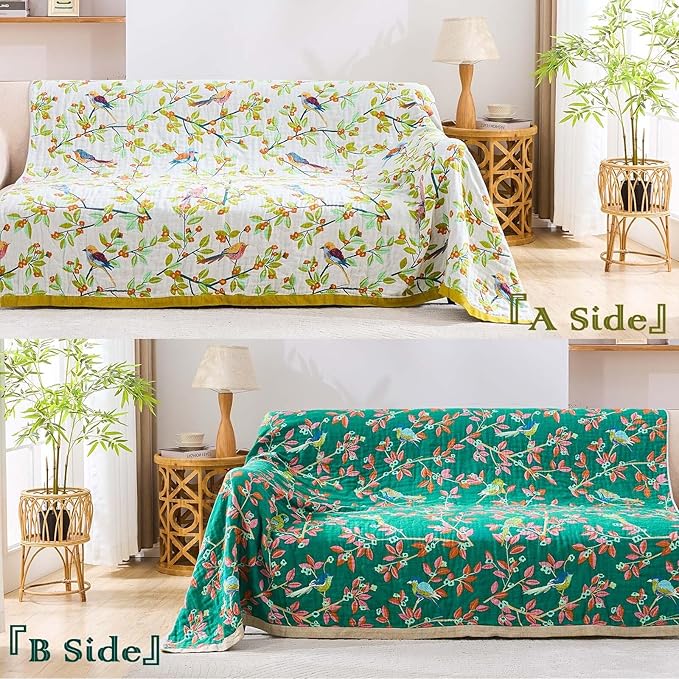 Boho Throw Blanket for Bed, 100% Cotton Soft Rustic Quilt Fall Blanket, 60"x80" Floral Printed Farmhouse Decor Bed Blankets, All Season Rustic Reversible Bohemian Throw Quilt