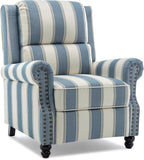 UIXE Pushback Recliner Chair Push Back Accent Chair, Fabric Overstuffed Armchair for Living Room, Rivet Trim Club Chair Home Theater Single Sofa Bedroom Reading Seat - Stripe Navy