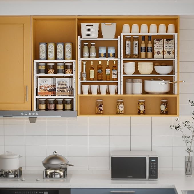 Expandable,Stackable Spice Rack,Seasoning Organizer and Storage,Spices Jar Racks for Cabinet,Countertop, Metal Pantry, Cupboard,Laundry Storages,Heavy Duty(2 Packs/Medium/White)