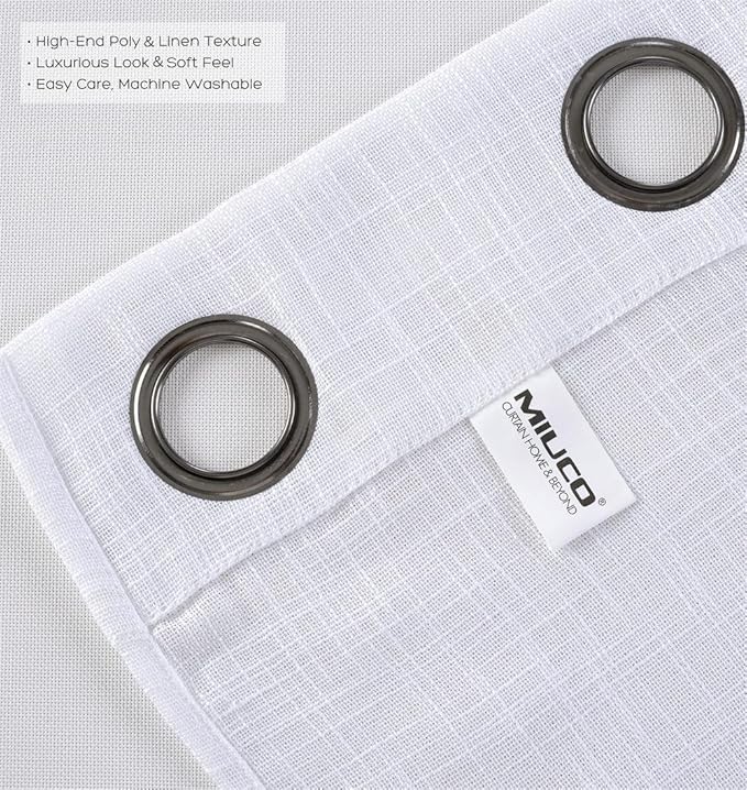 MIUCO White Sheer Curtains Poly Linen Textured Solid Grommet Curtains 63 Inches Long for Bedroom 2 Panels (2 x 37 Wide x 63" Long) White