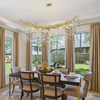 Modern Crystal Gold Chandelier, 55" Large Rectangular Oval Tree Branch Crystal Chandeliers for Dining Room,16-Light Flush Mount K9 Crystal Chandeliers, for Kitchen Island,Dining Room