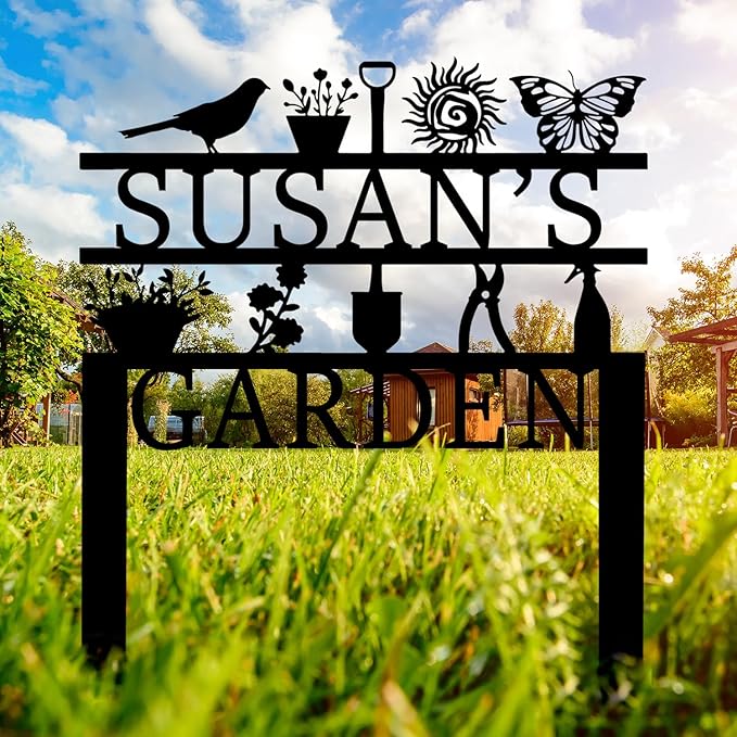 Personalized Garden Sign, Custom Garden Tools Sign with Stakes, Garden Sign with Last Name, Personalized Flower Garden Name Sign, Yard Sign, Lawn Sign, Custom Family Name Garden Sign, Farmhouse Decor