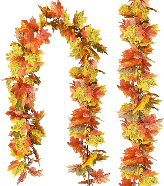 DearHouse 2 Pack Fall Garland Maple Leaf, 5.9Ft/Piece Hanging Vine Garland Artificial Autumn Foliage Garland Thanksgiving Decor for Home Wedding Fireplace Party Christmas (Light Green)