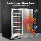 15 Inch Dual Zone Wine Refrigerator, 29 Bottle Under Counter Wine Fridge, Wine Refrigerator for Built-In or Freestanding, Wine Cooler with Removable Shelves, Double-Layer Glass Door, for Home