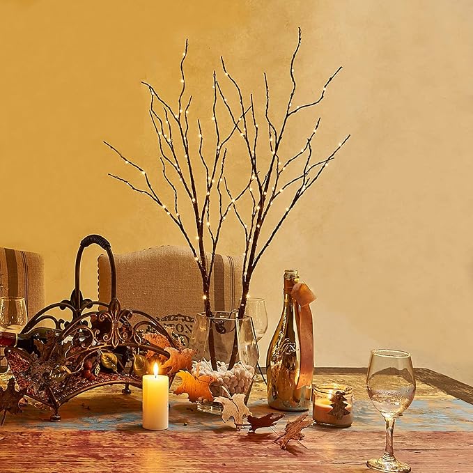Birchlitland Lighted Brown Branches 32IN 100 LED with Timer Battery Operated, Artificial Tree Branch with Warm,Willow Branch Lights for Home Bedroom Fireplace Christmas Holiday Decoration