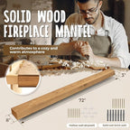 72x8x3 Fireplace Mantel - Handcrafted Hollow Rustic Solid Wood Wall Mounted Floating Shelf with Invisible Heavy Duty Wood Bracket (Natural Wood)