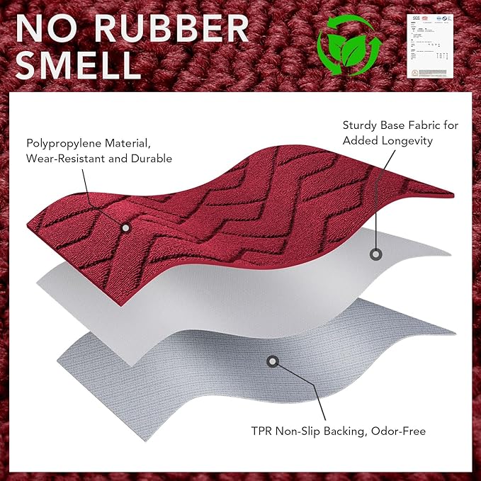 hicorfe Indoor Door Mat,Non Slip Door Mats,32"x48" Front Back Door Mat Rubber Backing,Absorbent Resist Dirt Entrance Inside Floor Mats for Entryway Washable Low-Profile(Red)