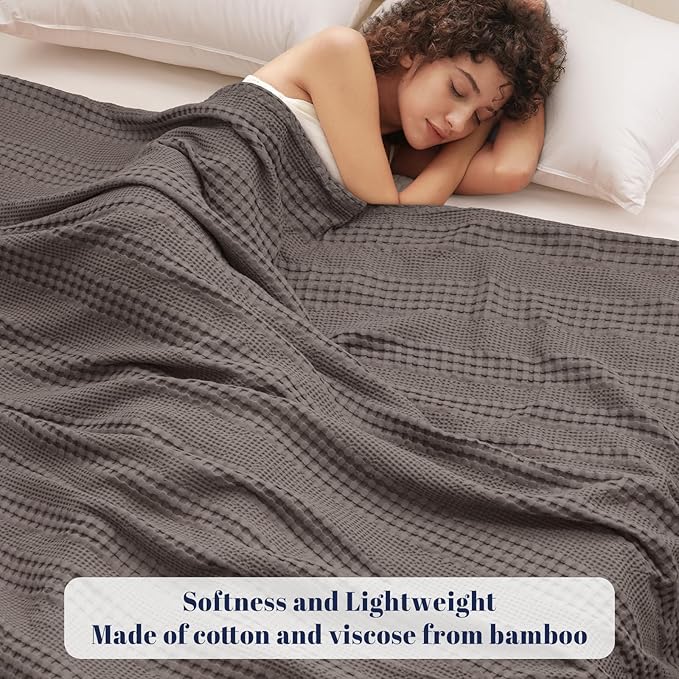 PHF Cooling Waffle Blanket King Size, Lightweight 60% Rayon Derived from Bamboo & 40% Cotton Breathable Blanket for Hot Sleepers, Soft and Luxury for Bed Couch and Sofa, 104"x90", Dark Grey