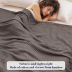 PHF Cooling Waffle Blanket Queen Size, Lightweight 60% Rayon Derived from Bamboo & 40% Cotton Breathable Blanket for Hot Sleepers, Soft and Luxury for Bed Couch and Sofa, 90"x90", Dark Grey