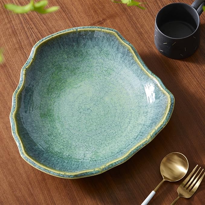 Ceramic Decorative Dish, 12'' Large Green Decorative Bowl, Versatile Centerpiece Decor, Key Bowl, Gift Decor Tray for Entryway Table Living Room Dining (12'' Dish)