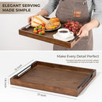 Axeman Wooden Serving Tray with Metal Handles|Ottoman Tray for Breakfast, Bed, Couch|17x13in Ash Wood Coffee Table Trays|Food Drinks Decorative Storage Boards for Ottoman Kitchen, Walnut