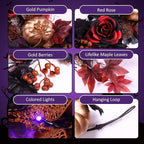 SHareconn 6FT Halloween Garland with Purple Lights Battery Operated and Timer, Pre-Lit Black Red Maple Leaves Lighted Garland Decorations for Fireplace Mantle Centerpiece Indoor Outdoor Decor, 6 FT