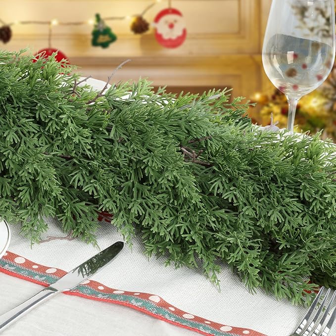 6 Ft Real Touch Christmas Garland,Thick and Lush，Soft Bendable, Lifelike Cedar Garland Realistic, Garlands for Decoration Christmas，Christmas Garland for Mantle,Outdoor Indoor Christmas Decorations