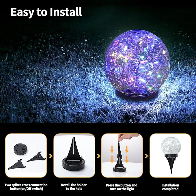 Solar Globe Lights Outdoor Waterproof-Solar Balls for Garden-Cracked Glass Ball Solar Lights Outdoor-Solar Orbs for Outside-Outdoor Decorations for Patio and Yard Lawn Backyard Decor