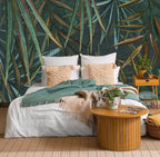 Dark Tropical Palm Leaf Wallpaper Mural Oil Painting Style Abstract Leaves Wall Mural (Not Peel and Stick)