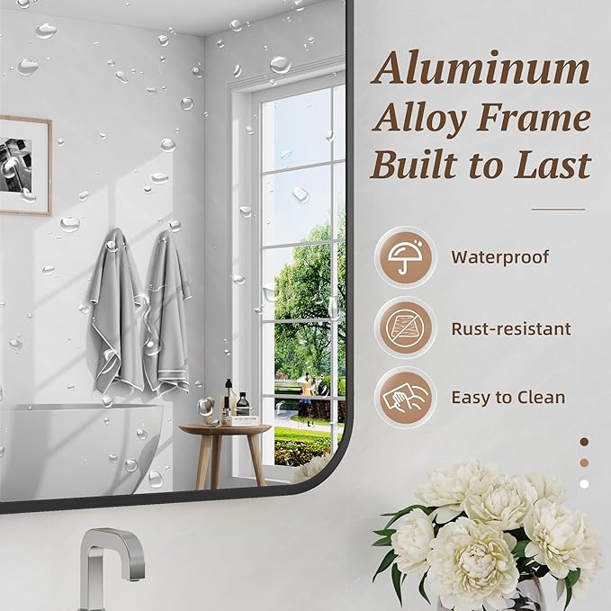 Bathroom Mirror 48" x 36", Large Rectangle Wall Mirror, Black Metal Frame Wall Mounted Mirrors for Bathroom, Vanity, Bedroom, Entryway Decor(Horizontal/Vertical)