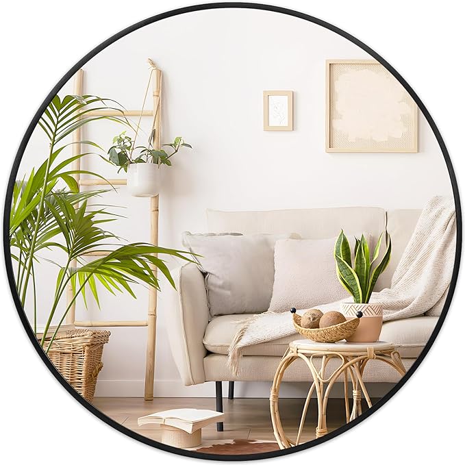 Fabuday Black Round Mirror for Wall 26 inch - Circle Mirror for Bathroom, Entryway, Living Room, Hallway, Vanity Decor, Big Matte Metal Frame Mirror