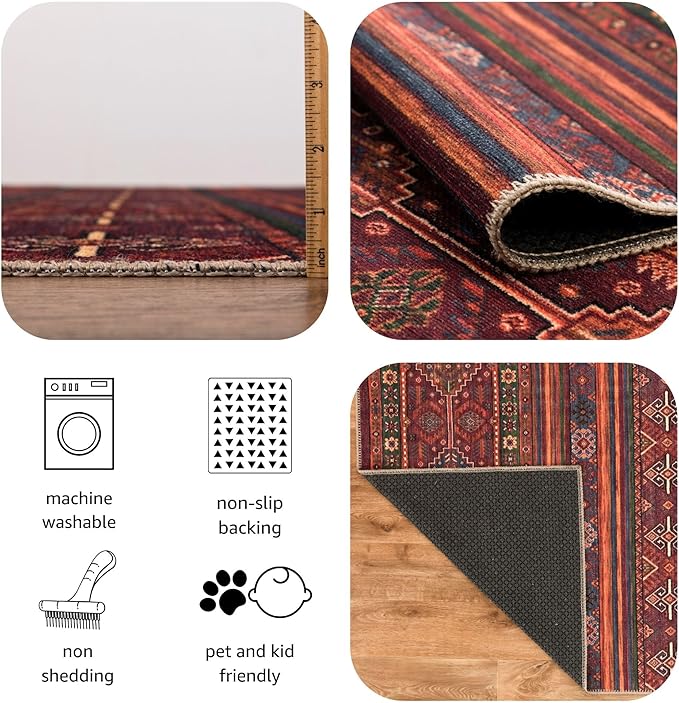 Keen Home Design 2x7 Rug - Machine Washable Runner Rug with Non-Slip Backing, Ideal for Hallway, Entryway, Kitchen, Laundry Room - Vintage, Easy Clean, Durable, Low Pile Rug - (2'6" x 7')