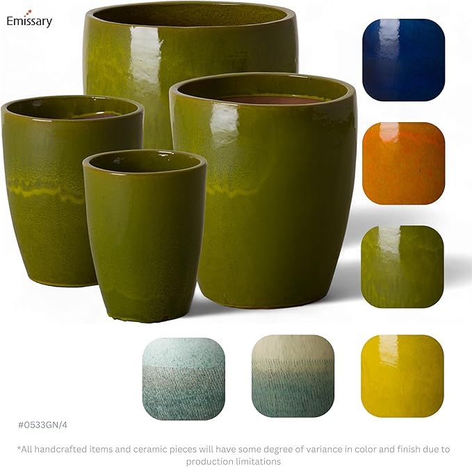 Emissary Bullet 18 in. Green Ceramic Round Planter (18 in. L x 18 in. W x 21 in. H) with Drainage Hole