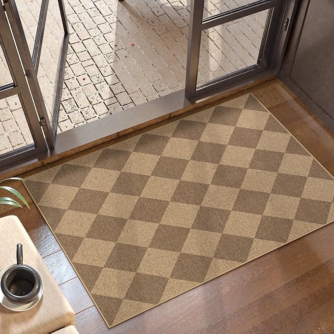 Lahome Checkered Easy Jute Rug, 2x3 Entryway Rug Indoor Outdoor Front Door Mat, Farmhouse Neutral Non Slip Non Shedding Washable Kitchen Mats for Floor Foyer