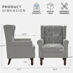 Lumibee High Back Accent Chair,Upholstered Wingback Armchair with Solid Wood Legs for Small Spaces,Comfy Single Sofa Chair for Living Room,Bedroom,Office-Light Gray