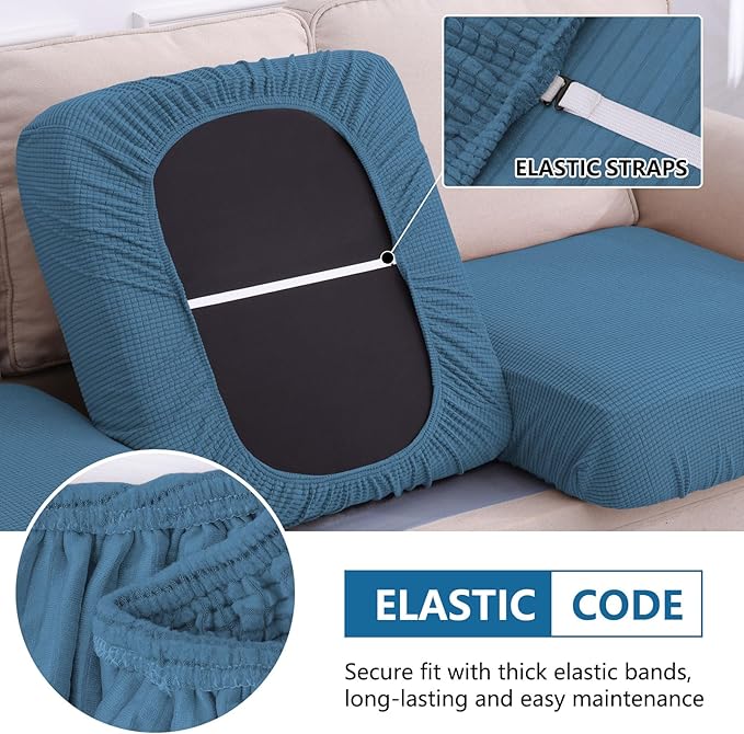 hyha Waterproof Couch Cushion Covers for Pets, Non Slip Sofa Seat Cover for Dogs Washable, Soft Thick Stretch Jacquard Fabric, Sofa Slipcovers with Elastic Bottom (1 Piece for Medium, Blue)
