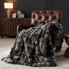 Lotus Karen Faux Fur Blanket Tie-Dye Dark Gray Twin Size - Big Bubble Rabbit Fluff Throw for Couch Small Fluffy Fuzzy Cozy Thick Furry Plush Shaggy Blankets 90x90 Inches