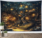 HVEST Fantasy Library Tapestry Fairytale Tree Vintage Bookshelf Tapestry for Bedroom Retro Bookshelf Book Wall Decor for Classroom Study Room College Room Dorm, 40L x 60W Inches