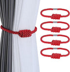 Fenghuangwu 4Pack Magnetic Curtain Tiebacks – Bohemian Style Handmade Woven Tie-Backs for Drapes,Elegant Exquisite Knot Holdbacks,Outdoor Boho & Modern Home Decor -Red