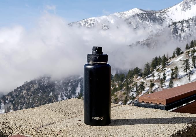 DRINCO Stainless Steel Water Bottle Spout Lid Vacuum Insulated Double Wall Water Bottle Wide Mouth (40oz 32oz 22oz 18oz 14oz) Leak Proof Keep Cold Sport Camping Hiking (32 oz, 32oz Black)