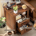 18" Farmhouse Night Stands Set of 2 with Charging Station, 2 & 3 Drawers End Table Dresser for Bedroom, Brown Wooden Nightstand, Bed Side Table with Open Shelf, Bedside Cabinet for Living Room