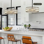 16” 4-Light Modern Crystal Chandeliers Black Dinning Room Light Fixture with Two Rods, Round Pendant Light Kitchen Island Chandelier, Flush Mount Ceiling Light for Living Room Entryway