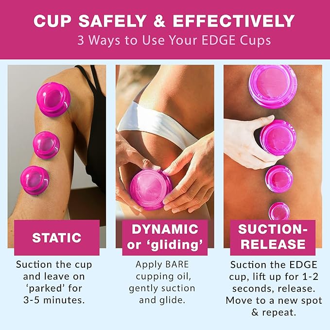 Silicone Cupping Therapy Set Professional Massage Cupping Cups for Cupping Therapy 4 Cup Kit for Massage, Myofascial Release, Cellulite Reduction (Lure Pink)