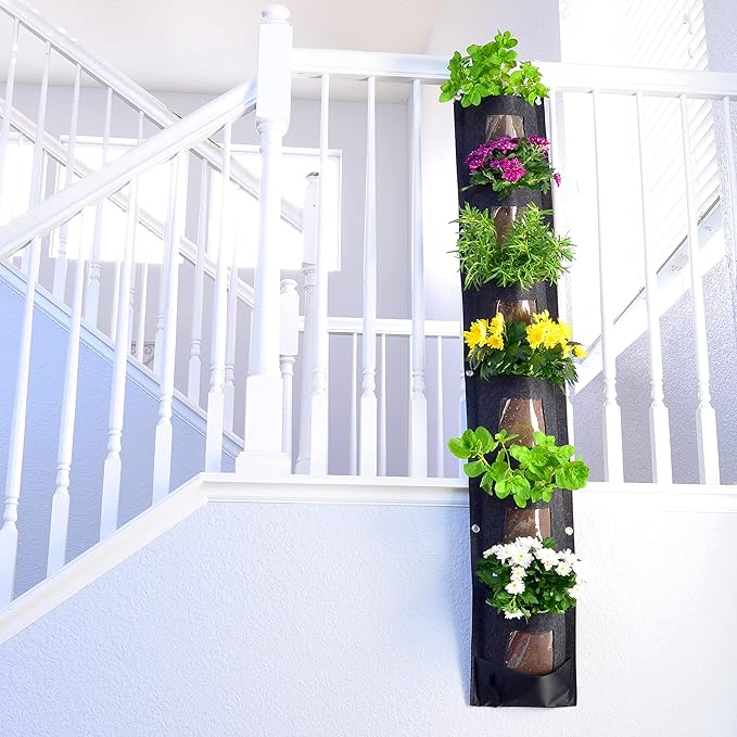 Hanging Planter Bags, Vertical Garden Planting Wall Gardening Grow Bag, 6 Pockets Large Wall Planter - Indoor Outdoor Plants Flowers Herbs, Waterproof Reusable