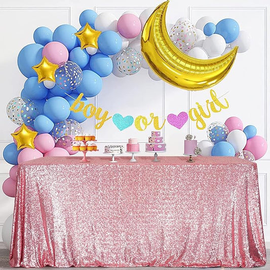 SquarePie Sequin Tablecloth 60 x 120 Inch Fuchsia Pink Sparkly Table Linen for Wedding Party