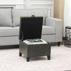 Adeco Faux Leather Storage Ottoman Bench with Wood Legs, 17.7" Square Mixed Grey PU Cube Foot Stool, Upholstered Button Tufted Vanity Chair with Hinged Lid for Living Room, Bedroom, Dorm