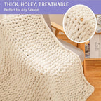 Bigacogo Chunky Knit Throw Blanket for Couch, 51x63 inches, 100% Hand Knitted with Thick Jumbo Chenille Yarn, Cozy Soft Large Rope Knot Cable Crochet Blankets for Sofa Bed Living Room, Beige
