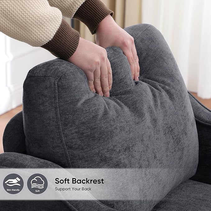 Accent Chair for Living Room, Mid Century Modern Reading Chair for Bedroom, Upholstered Armchair with Side Pockets, Comfy Single Sofa Side Chair for Office, Apartment, Small Room, Dark Grey