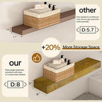 Floating Shelves 3 inch Thick for Wall Set of 2,Solid Pine Wood Wall Mount Shelf for Kitchen Living Room Bedroom Bathroom,8" D x 60" L x 3" H-Gold Oak