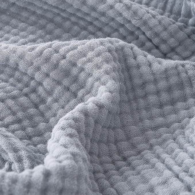 EMME Cotton Muslin Throw Blanket Couch Breathable Gauze Blanket Soft Lightweight Blankets Adults (Dusty Blue, 50"x60")