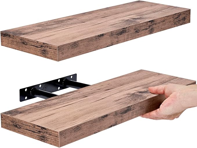Sorbus Floating Shelves for Wall, Bathroom Shelves Wall Mounted for Kitchen, Bedroom, Bathroom Storage Over Toilet, Hanging Book Shelf for Wall Home Decor Living Room (Mahogany, 2 Pack)