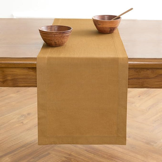 Solino Home Linen Table Runner 48 Inches - 100% Pure Linen Caramel Table Runner 14 x 48 Inch Ideal for Dresser and Coffee Tables - Fall, Autumn, Thanksgiving - Fete