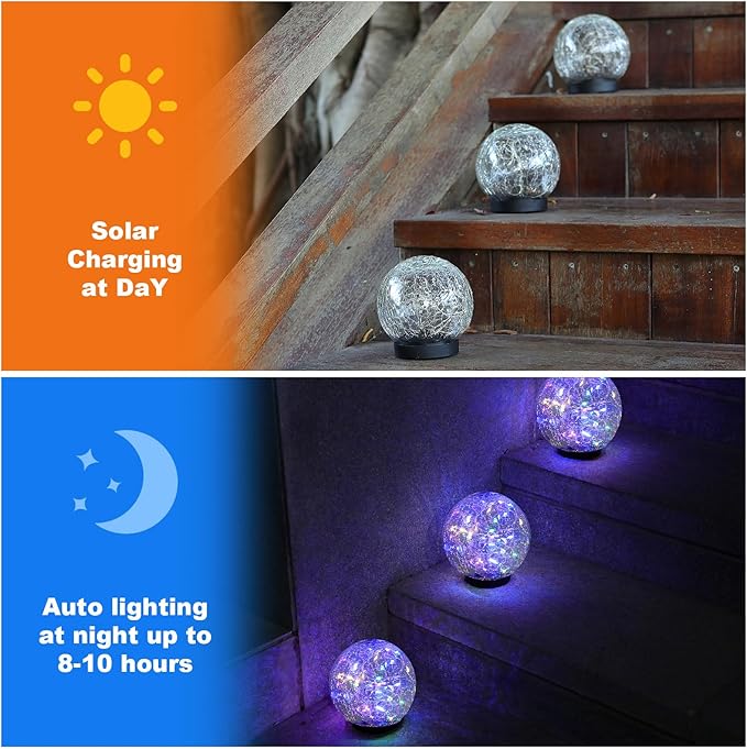 Solar Globe Lights Outdoor Waterproof-Solar Balls-Solar Garden Lights-Orbs for Outside 2 Pack Cracked Glass Ball for Lawn Patio Yard Backyard Decorations