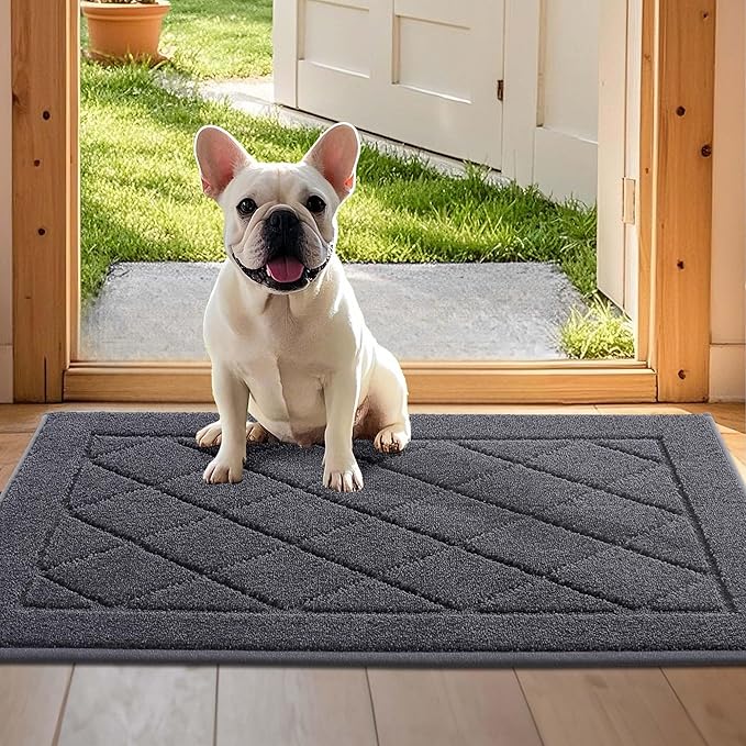 JSEI Dirt Trapper Door Mat 24"x36", Non-Slip Washable Entryway Mats, Dog Door Mat, Stain Resistant and Absorbent Floor Mats, Low Profile Welcome Mat for Front Back Door, Dark Grey