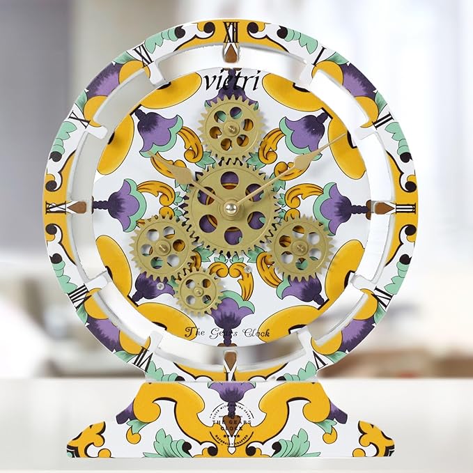 The Gears Clock Wall Clock Italy Collection with Moving Gears (Vietri, 10 inch Round)