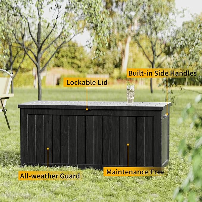 270 Gallon Outdoor Storage Box Patio Deck Box Waterproof, Resin Lockable Outside Large Storage Bin for Pool Cushion Furniture, Garden Tools UV-Resistant, Black